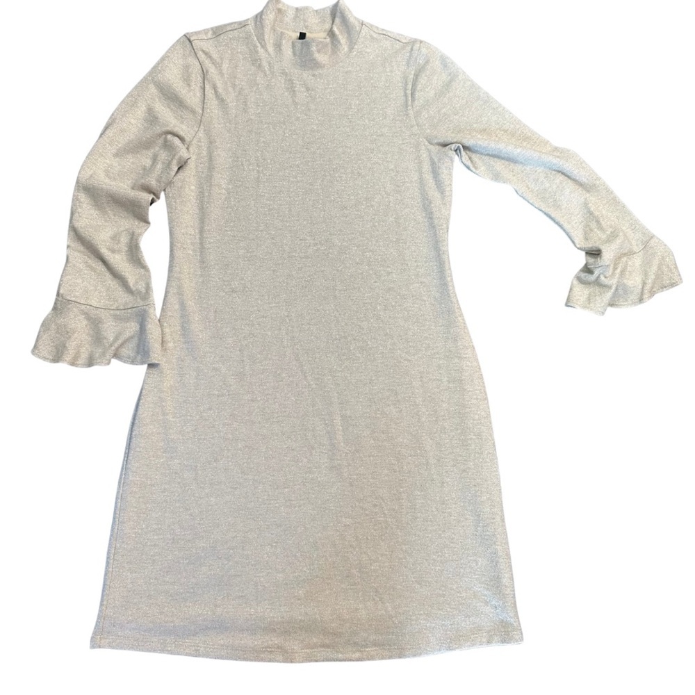 White House Black Market Metallic Shimmer Knit Dress Gray Silver Small